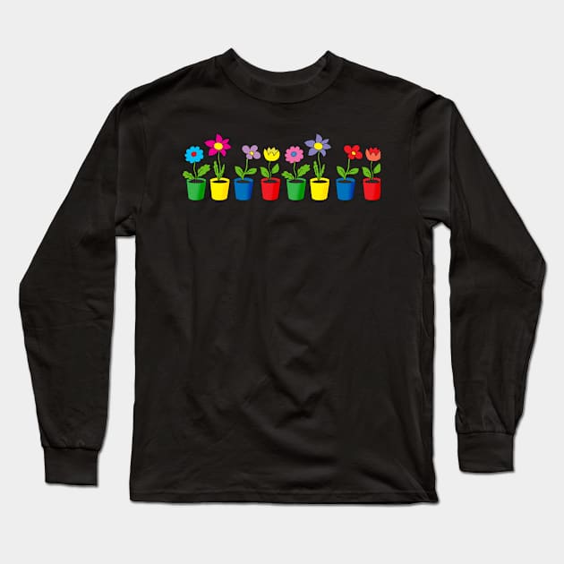 bright flowers in pots Long Sleeve T-Shirt by sonaart